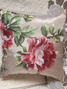 Embroidered Rose Accent Pillow in Blush Pink by